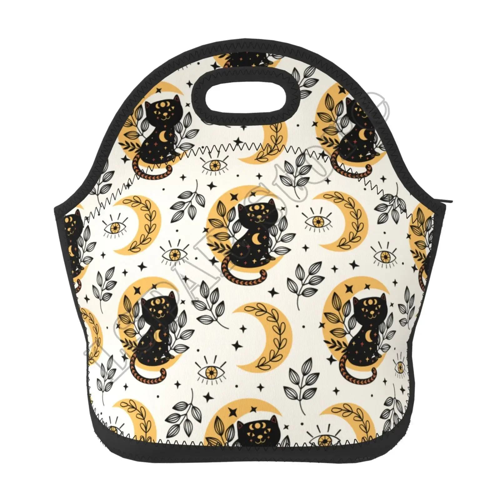 

Neoprene Lunch Tote Bag Magic Cat Moon Witchy Thermal Lunch Carrying Bag, Lunch Box & Food Container, Insulated Soft Lunchbox