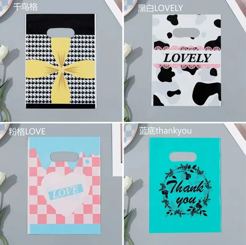 New Design Black & White Striped Bags Packaging Gift Small Plastic Jewelry Thanks You Cute cartoon gift packaging bag with flat