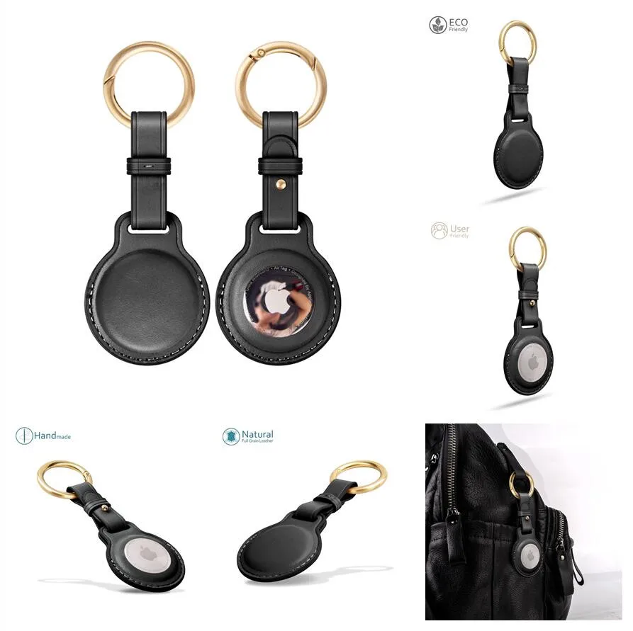 Luxury Leather AirTag Protector Case with Keychain