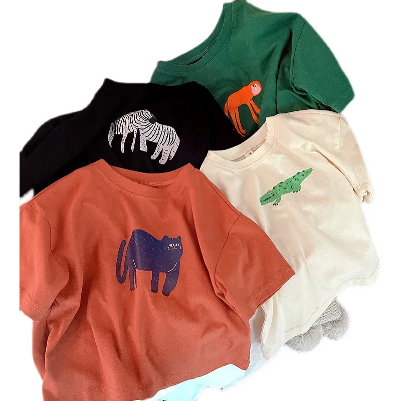 Summer Boys T-shirts Animal Pattern Baby Boys Short Sleeve Tops Kids Tees Loose Fashion Trendy Childrens O-neck T-shirt 5