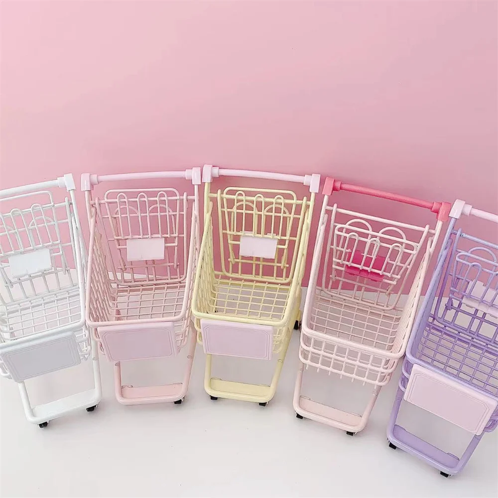 Creative Cute Desktop Storage Boxes Mini Shopping Car Storage Basket Sorting Basket Simulation Supermarket Hand Trolley Ornament