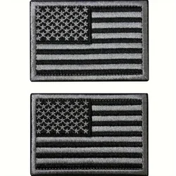 Patriotic Embroidered Patch Set - Black & Army Green, Black & Gray Flag Designs (Black Gray)