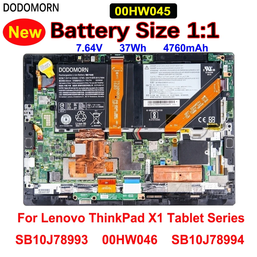 

New 00HW045 Laptop Battery For Lenovo ThinkPad X1 Tablet Series Replace Part Number SB10J78993 00HW046 SB10J78994 7.64V 37Wh
