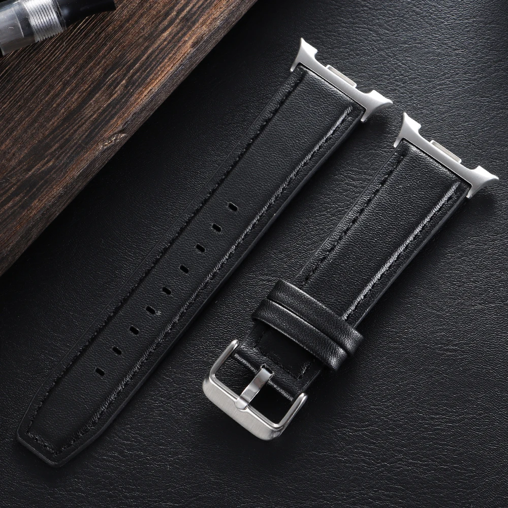 Premium Leather Watch Strap - Black Brown Wrist Band with Quick Release