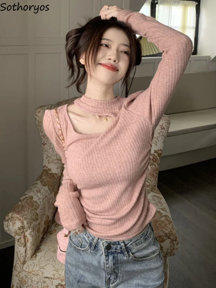 

Pullovers Women Solid Hollow Out Charming All-match Age-reducing Creativity Korean Style Sweet Simple Daily Ladies Spring Cozy