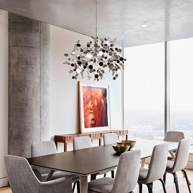Modern Stainless Steel Chandelier Leaf Sequin Restaurant Hanging Lamp Golden Personality Shop Bar Kitchen Island Hanging Lamp led chandelier ceiling chandelier