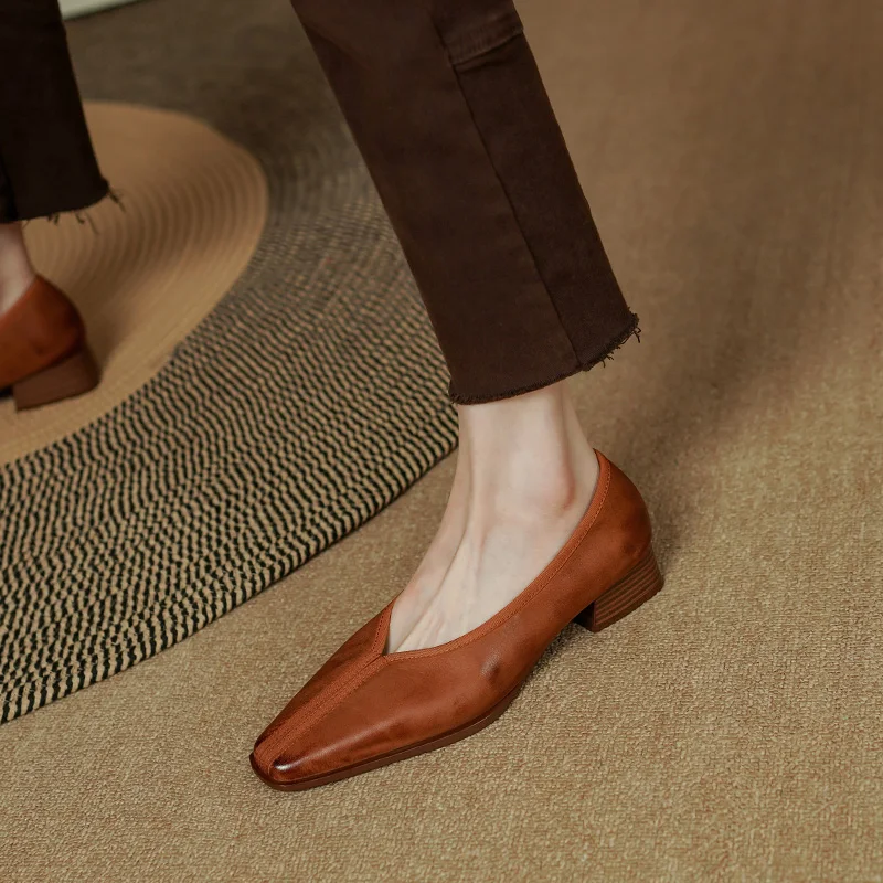 

Osunlina INS Retro Pumps Square Toe Real Leather Slip On Soft Sheepskin Loafers Thick Heels Handmade Shoes Woman 2023 Spring