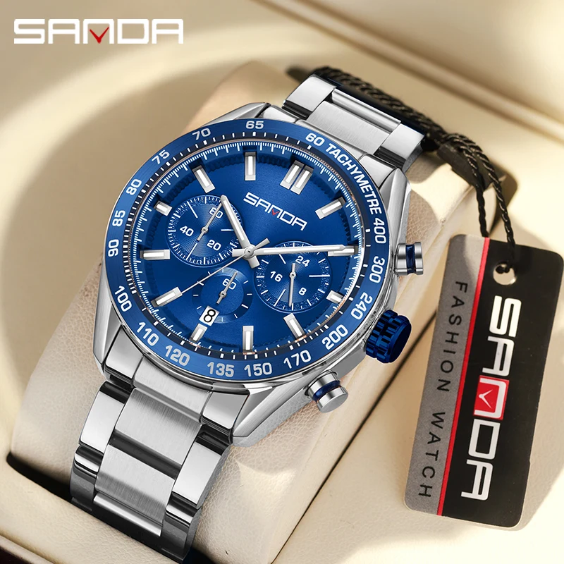 SANDA 5501 Men's Watches Top Brand Luxury Chronograph Quartz Watch Waterproof Sport Wristwatches Men Stainless Steel Male Clock