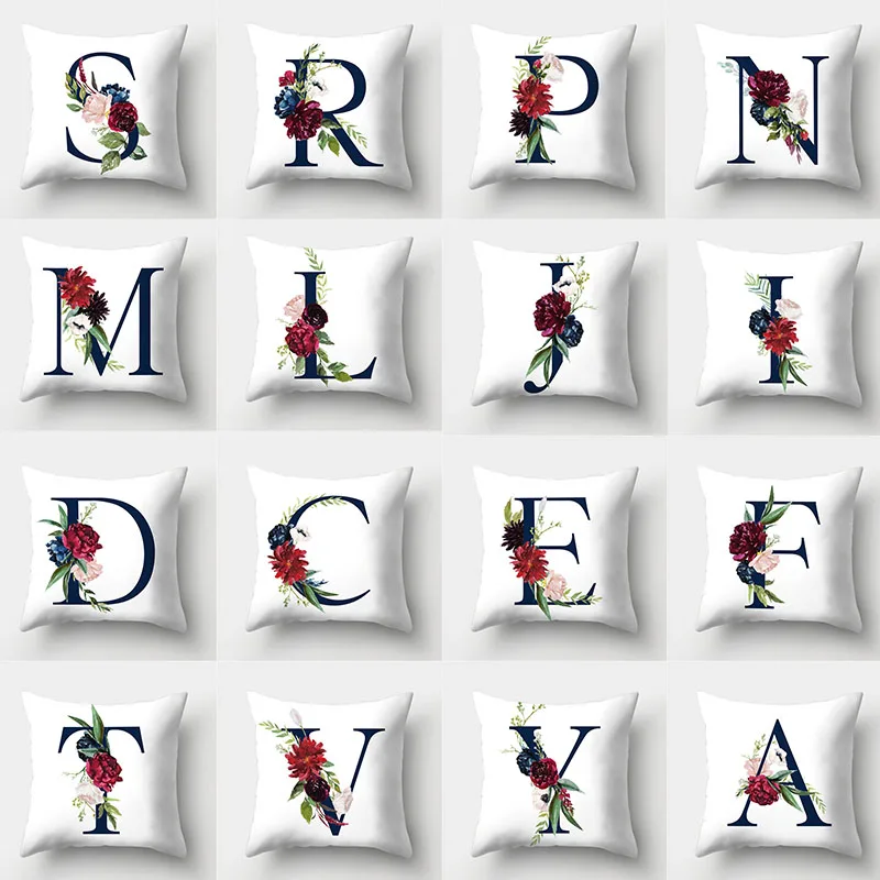 Letter Decorative Cushion Cover45x45 Pillow Covers Blue Red Floral Decorative Throw Pillow Sofa