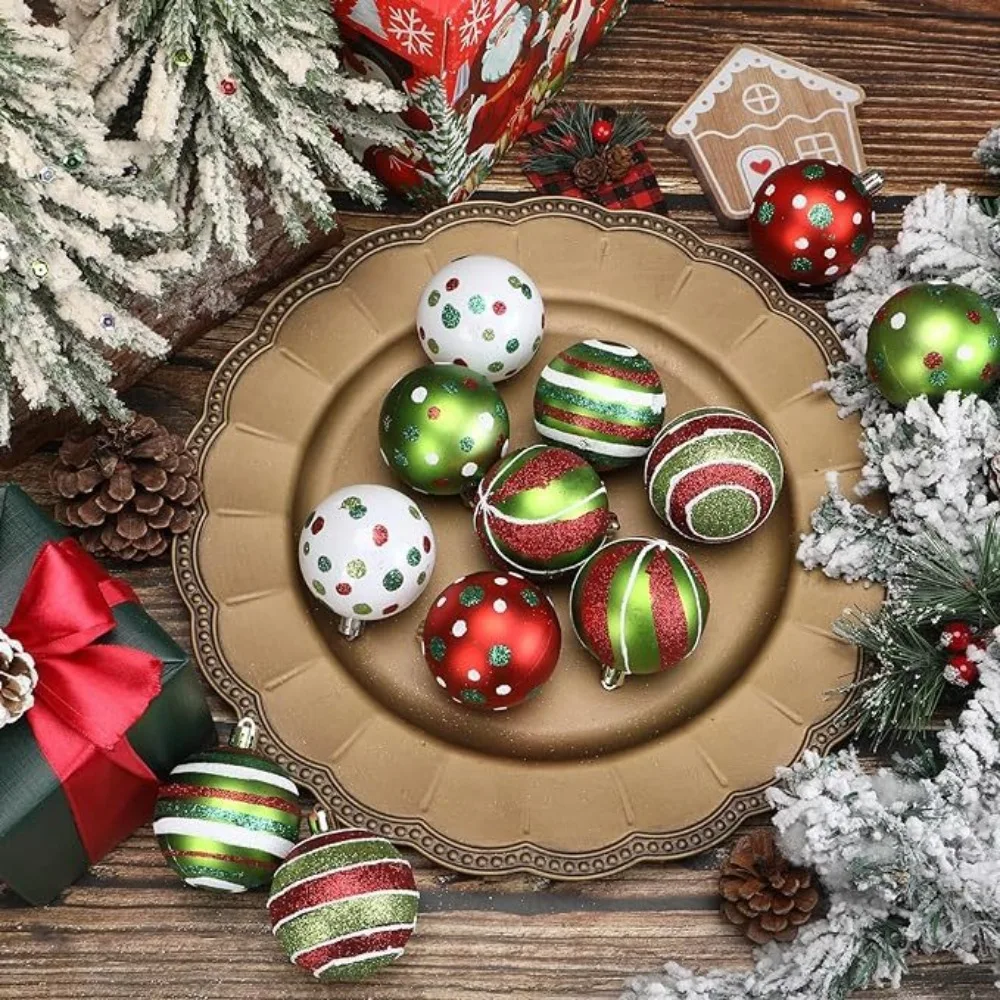Description Picture 6 of item12pcs New Glittering Christmas Balls Ornament 2.4 Inch Hanging Swirl Elf Balls Red Green Plastic Christmas Baubles Holiday Decor
