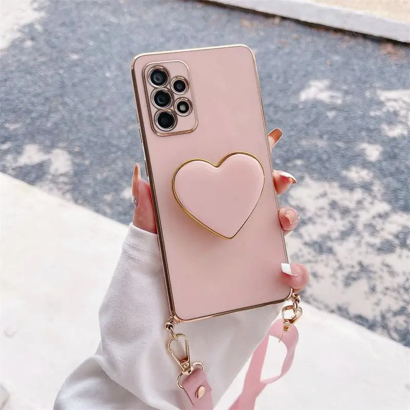 Elegant Love Heart Holder Crossbody Lanyard Case in Plating Finish