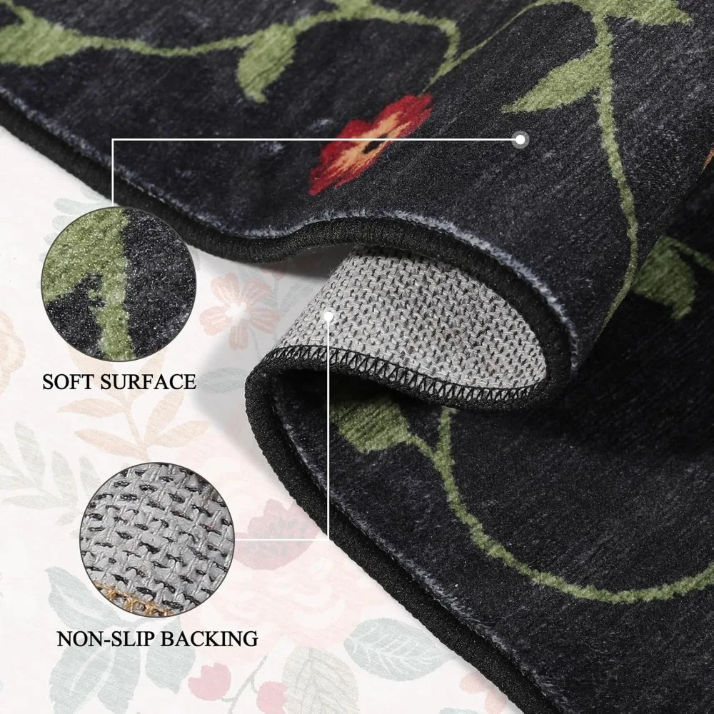 2x3 Rugs for Entryway, Floral Indoor Washable Door Mat, Non Slip Boho Small Rug for Kitchen, Soft Low Pile, Front Door Throw Ru