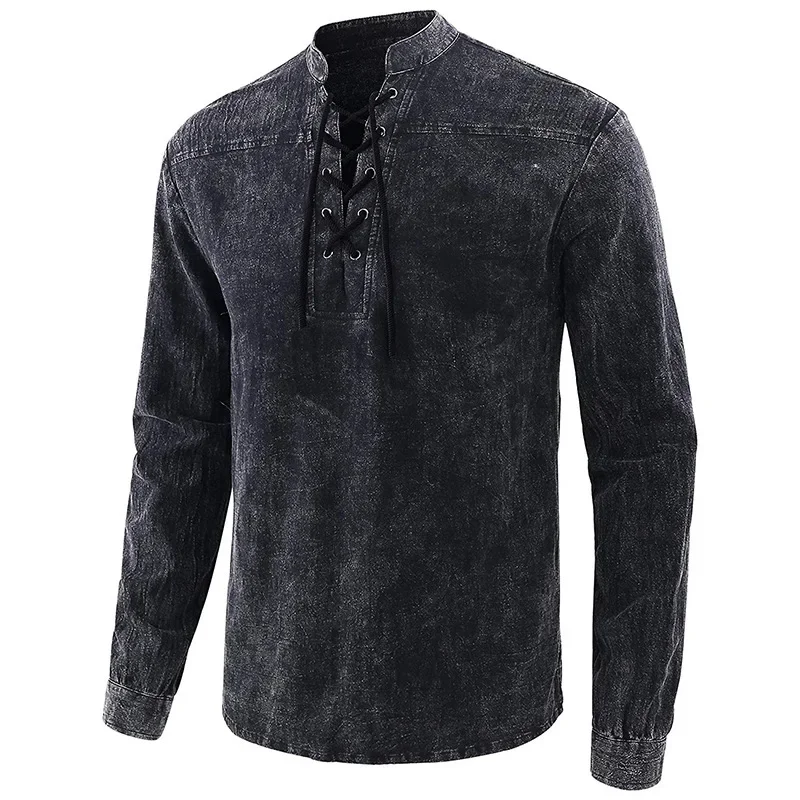 

Vintage Men's Medieval Knight Tunic Shirts Long Sleeve Lace Up Roman Renaissance Top Tie Dye Pirate Viking Cosplay Costume