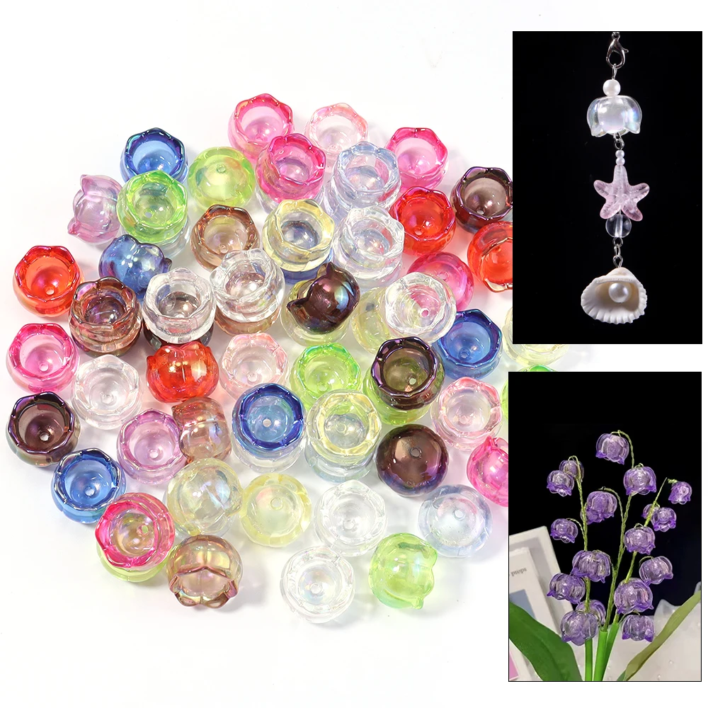 Elegant Lily of the Valley Transparent Acrylic Flower Beads - Set of 10