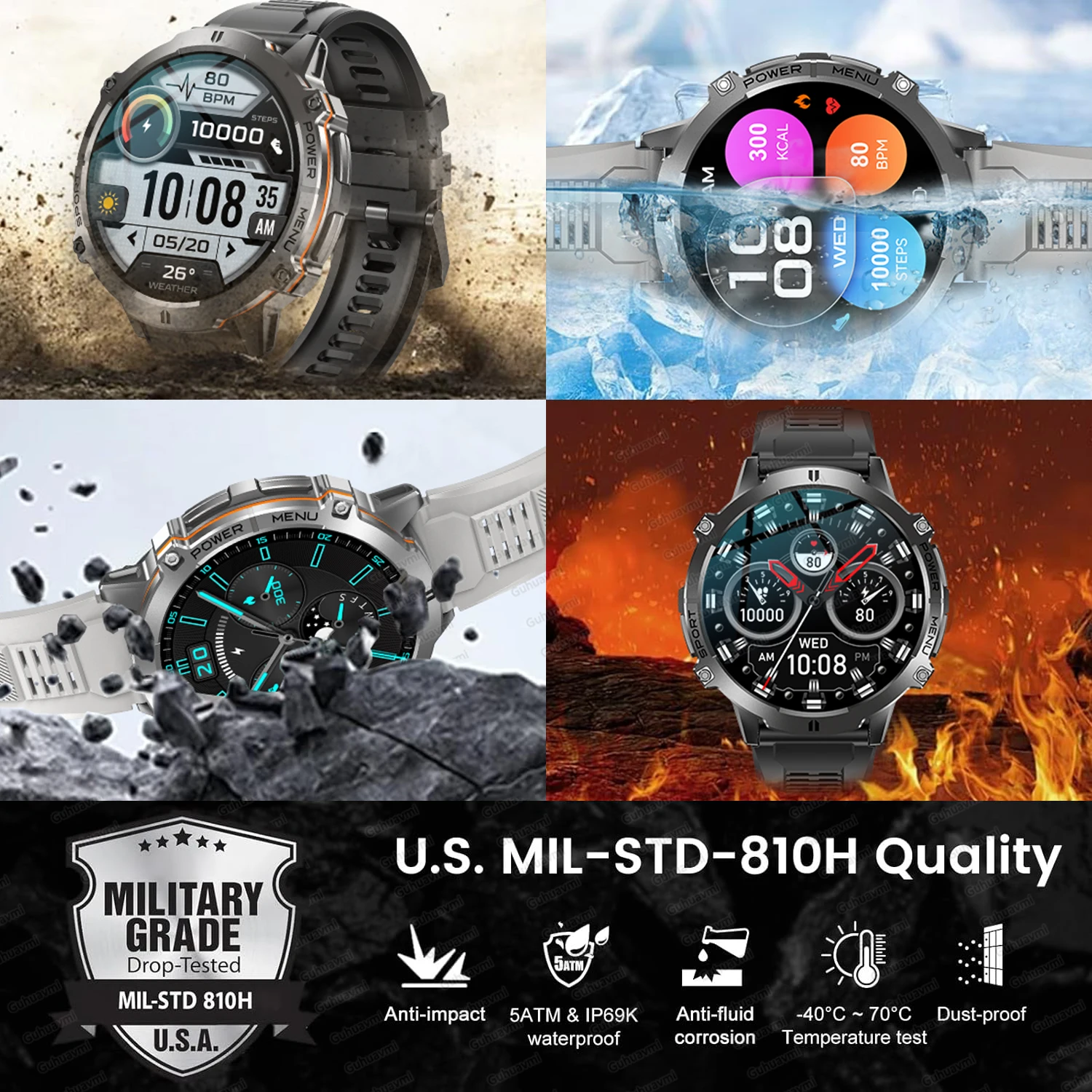 2025 New Military T-Rex3 Pro Smartwatch 1000mAh Battery Compass GPS 10ATM Waterproof 170+Sport HD call Tactics Smart Watch Men