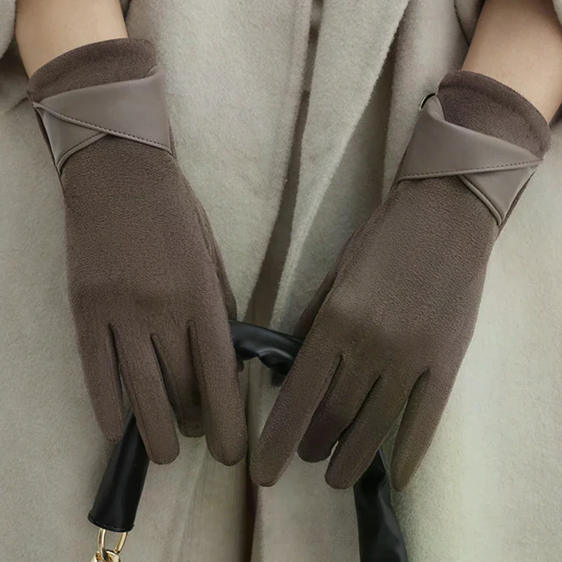 1 Pair Suede Gloves For Women Winter Velvet Gloves Elegant Touch Screen Gloves Riding Driving Keep Warm Outdoor Christmas Gift - 3