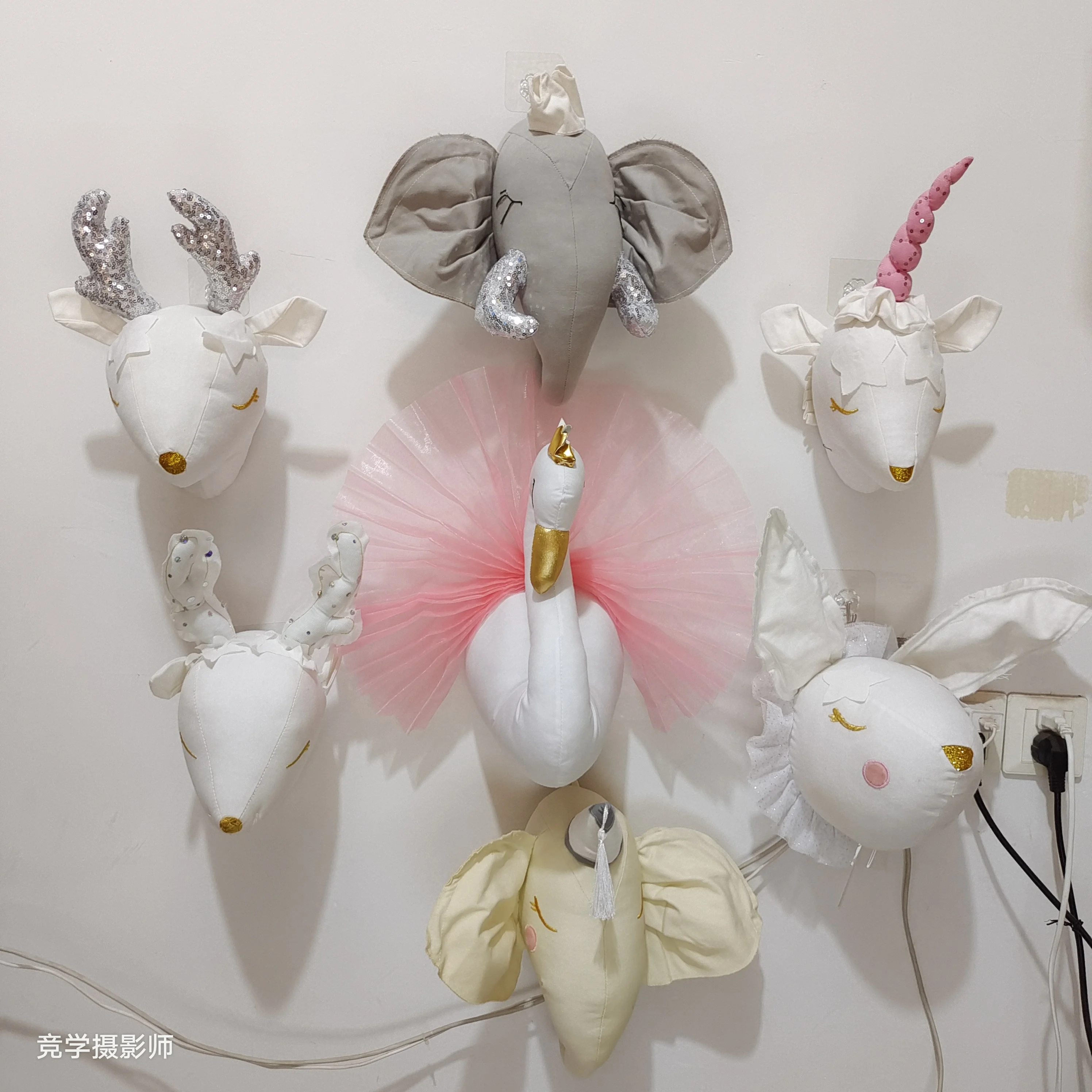 Anime Plush Doll Plush Doll Handmade Felt Animals Head 3D Stuffed Animal Heads Elephant Swan Head Wall Hanging Decor For Nursery Children Bedroom Decoration