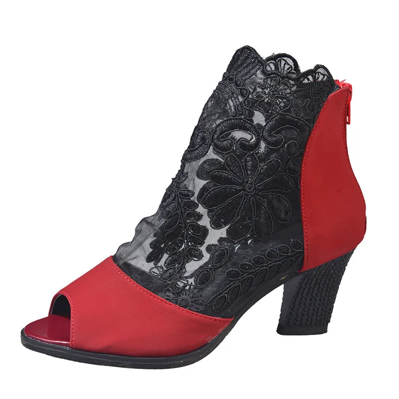2023 Hot Fashion Thick Heel High Heels Summer New European and American Mesh Fish Mouth Large Fashion Sandals Women Shoes