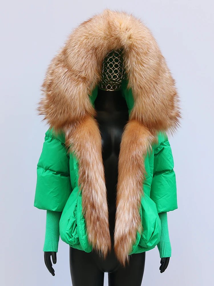 Women Coat White Duck Down Jacket Super Large Real Red Fox Fur Collar Hooded New Fashion Outerwear Puffer Jacket New