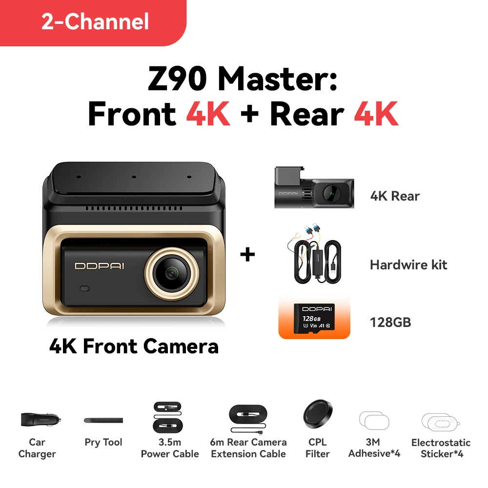 داش كام 3 قنوات أمامية وخلفية و داخلية DDPAI 4K Z9...