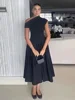 Summer Lady Patchwork Pleated Maxi Dress Chic Elegant Black Half-turtleneck Short Sleeve High Waist Dresses Office Street Robes 3