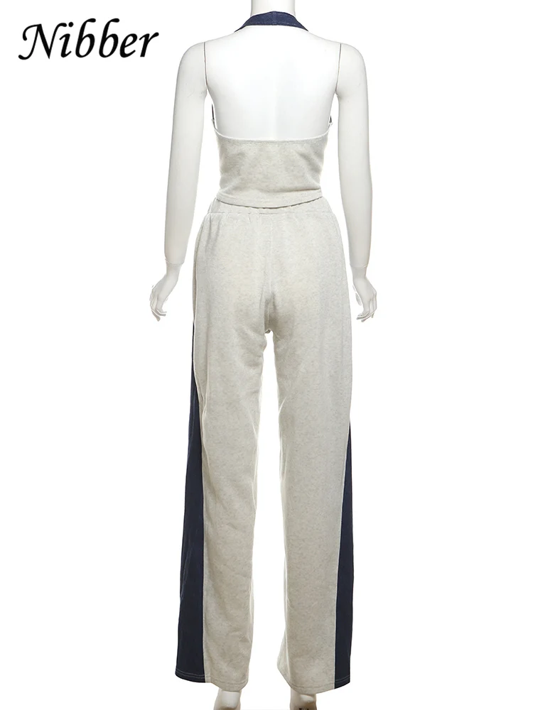 Nibber Sporty Women 2 Piece Set Tracksuit Zip Halter Single-Breasted Tank Tops+Straight Pants Matching  Street Hip Hop Outfits