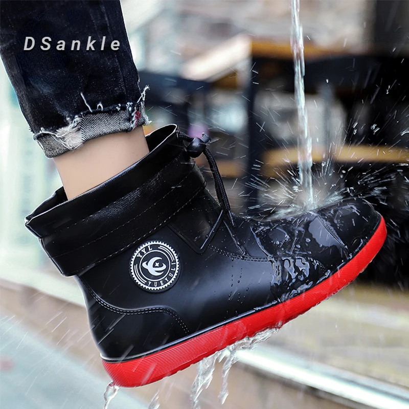 

DSankle Winter Men Rain Shoes Windproof Cotton Rain Boots Warm Fashion Slip on Fishing Shoes Waterproof Work Boot Plus Size 49