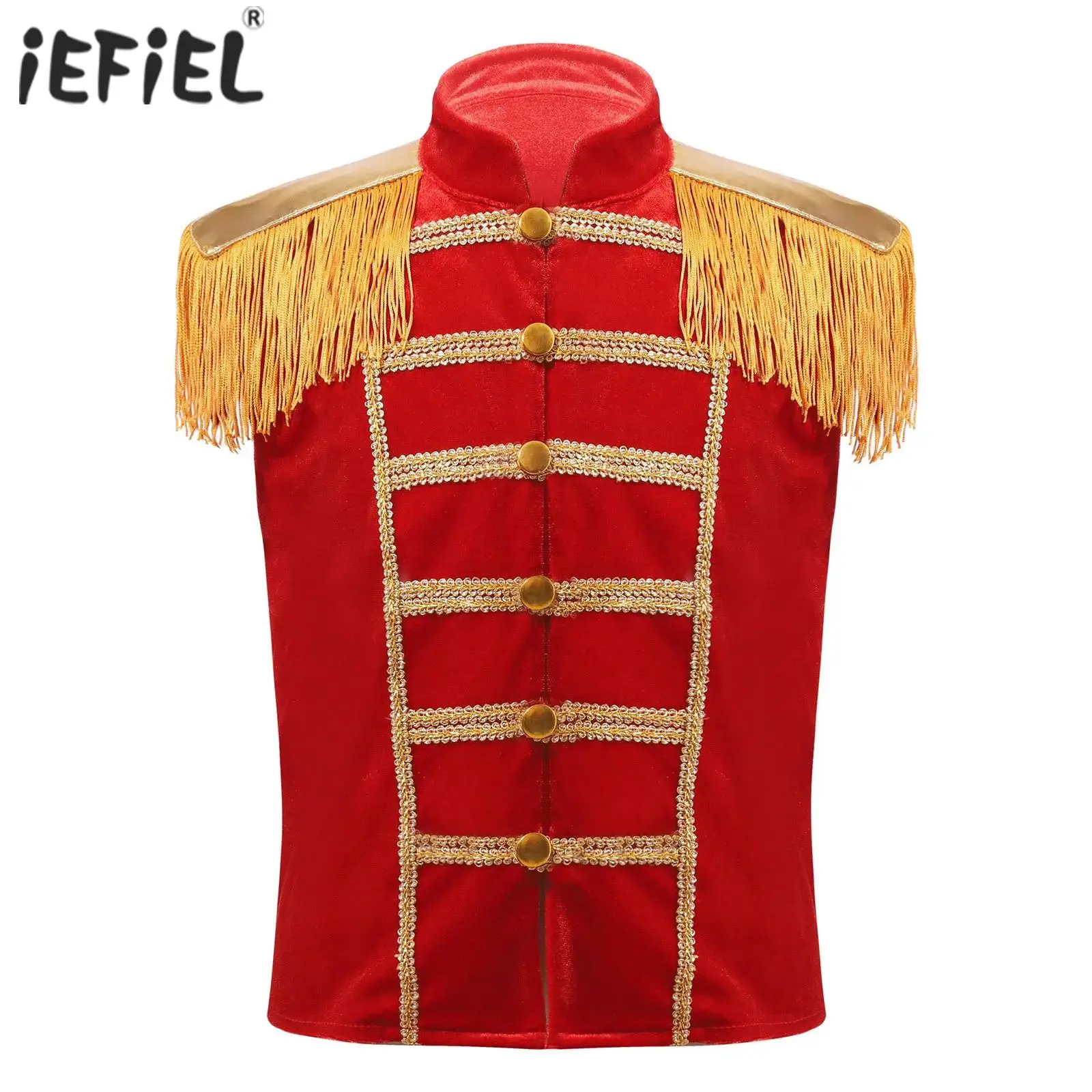 Kid Girls Cosplay Gilet Gilet Ringmaster Circus Showman Costume Militare Batterista Frangia Spallet Halloween Carnival Party Tops