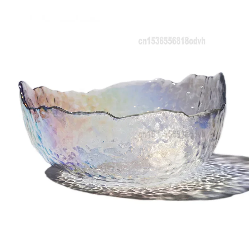 

Crystal Glass Bowl Rainbow Salad Bowl Japanese Creative Irregular Vegetable and Fruit Dessert Bowls Household Tableware