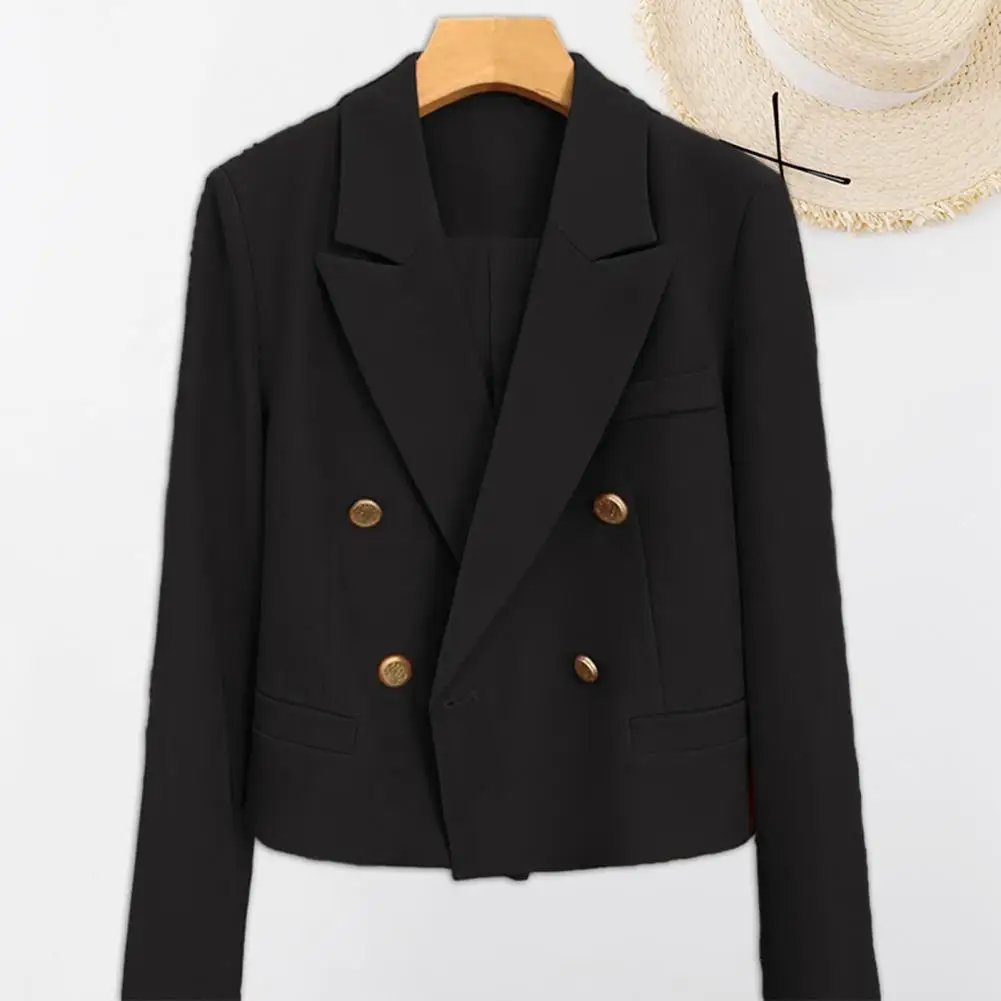 

Women Suit Coat Formal Business Style Loose Solid Color Turn-down Collar Double-breasted Long Sleeve Soft OL Commute Coat