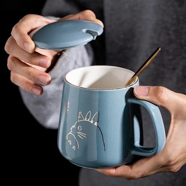 400ml New Product European Style Light Luxury Gold-painted Ceramic Coffee Mug with Lid Spoon Water Cup Cartoon Mug 5