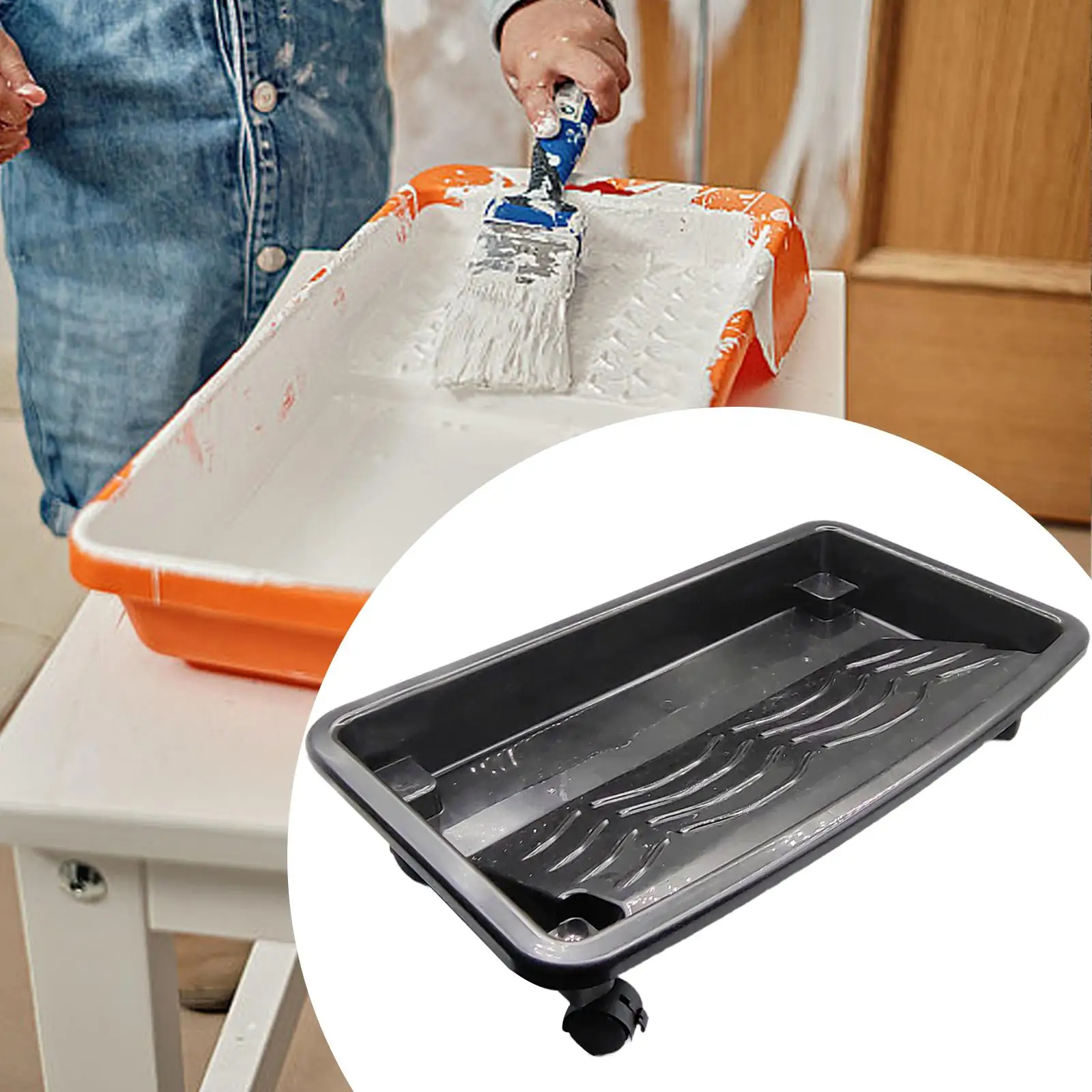Paint Roller Tray with Wheels Wall Decor DIY Home Multifunctional Interior Painting Home Improvement Roller Brush Holder