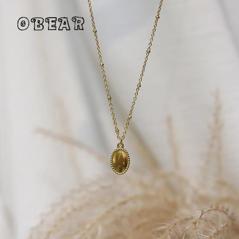 316L Stainless Steel French Vintage Beaded Edge Magic Mirror Oval Pendant Necklace For Women Girl New Trend  Jewelry