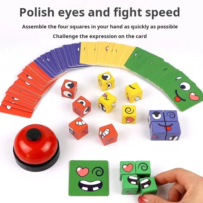 Kids Face Change Expression Puzzle Building Blocks Montessori Cube Table Game Toy Early Educational Toys Christmas Gifts 3