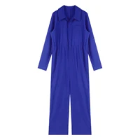 Women Cargo Pants One-Piece Suit Full Long Coverall Sports Casual Solid Color Turn-Down Collar Jumpsuit for Work Travel Holiday - Image 2