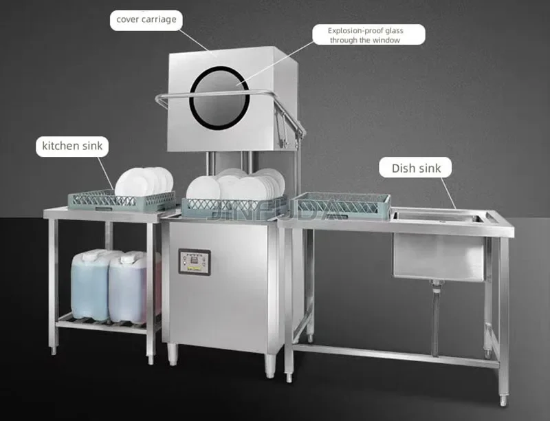 Automatic Dishwasher Heavy Duty Kitchen Dishwasher 201 Stainless Steel Commercial Hotel Restaurant Dishwasher 60 Baskets/hour 6
