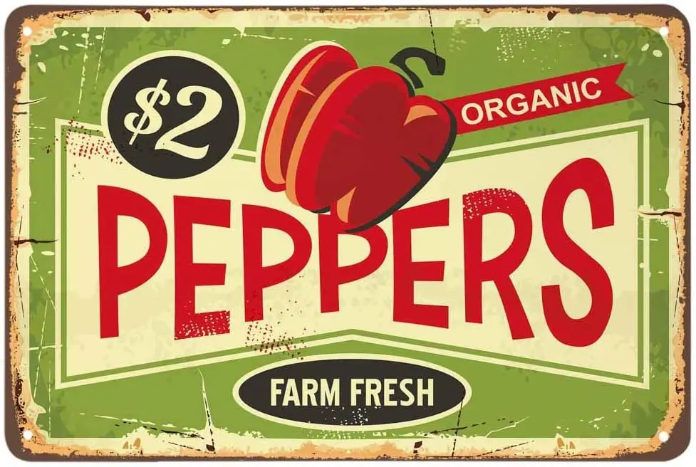 1d,AOYEGO Peppers Tin Sign,Farm Fresh Organic Food Vintage Metal Tin Signs for Cafes Bars Pubs Shop Wall Decorative Funny Retro