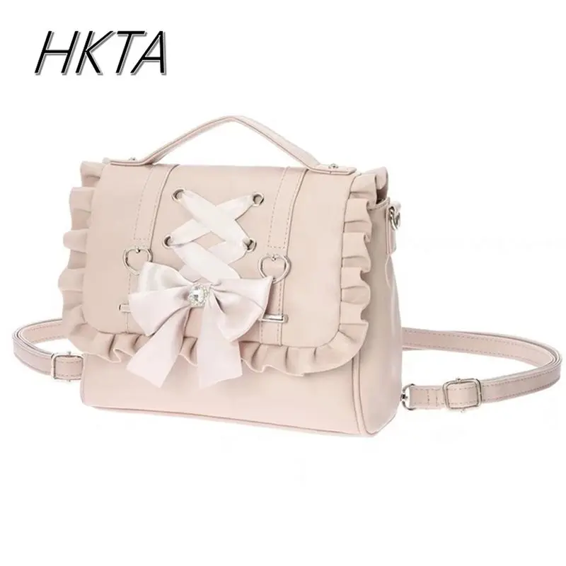 Japanese Bag Women's 2024 New Mine Sweet Bow Control Strap Love Portable Shoulder Bag Student Lolita Oblique Backpack for Girls 5