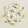 Baby Boys Easter Jumpsuit Short Sleeve Lapel Egg Excavator/Bunny/Bunny Egg Print Romper with Bow Necktie 3