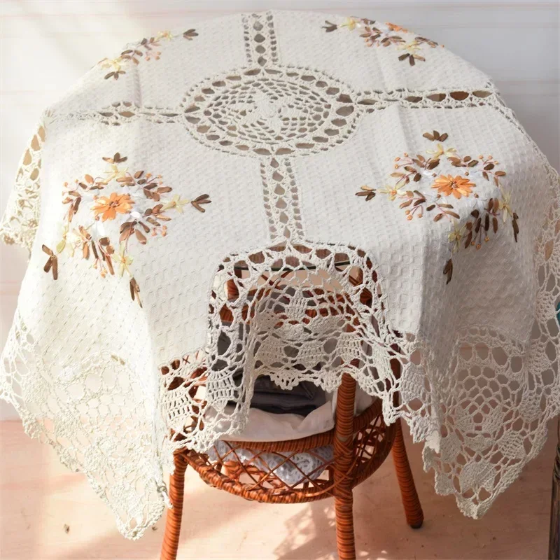 

Round table square table tablecloth retro rural hook flower decorative cover