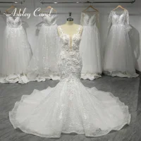Ashley Carol Mermaid Wedding Dress 2023 Beading Crystal Appliques Spaghetti Straps Backless Long Train Wedding Gown Real photos 1