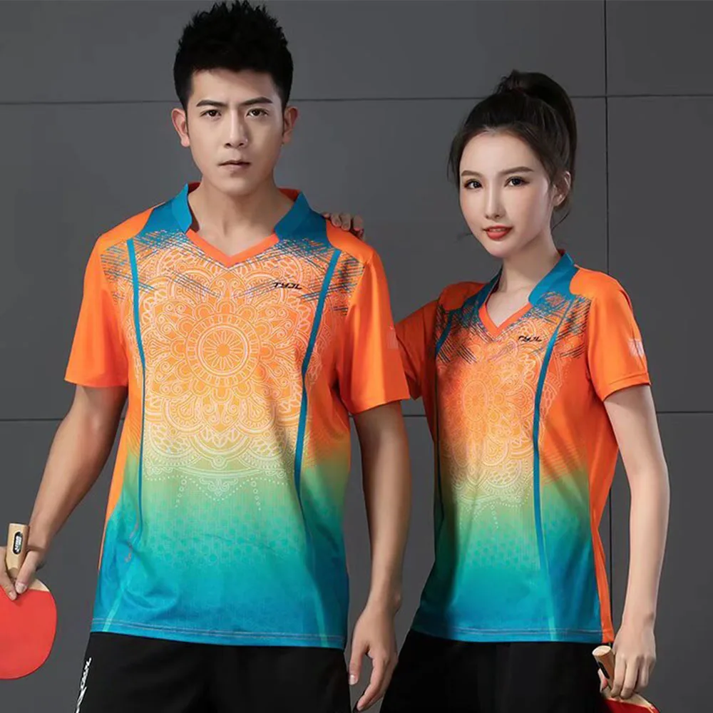 Quick Dry Men Women Print Tennis Shirt Summer Short Sleeve Leisure T-shirt Print Couple Table Tennis Badminton Uniform Tops