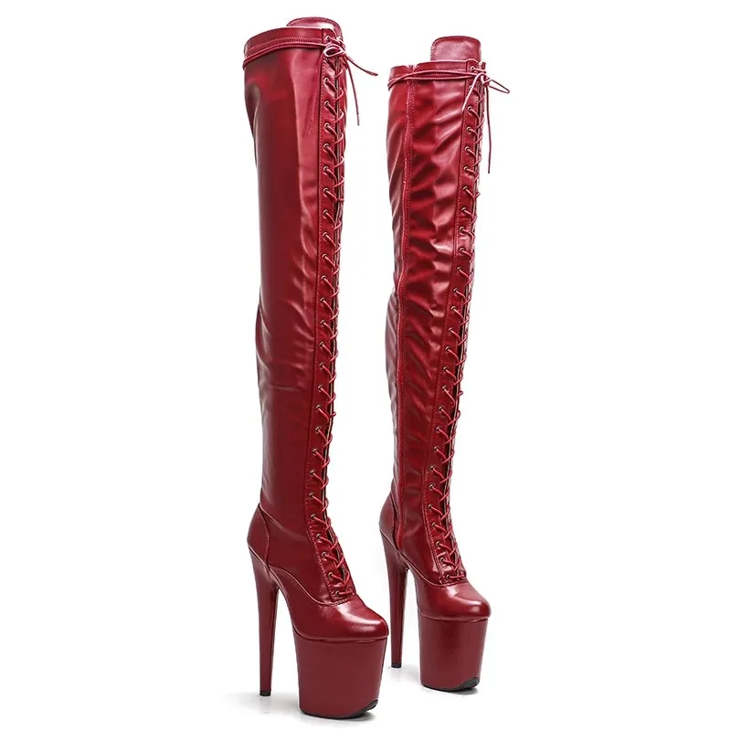 

Sexy Model Shows PU Upper 20CM/8Inch Women's Platform Party High Heels Thigh High Shoes Pole Dance Boots 428