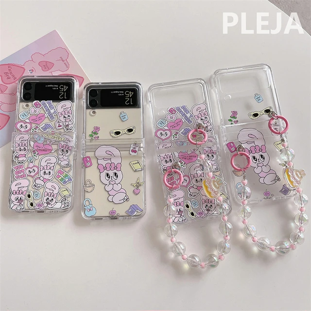 Cute Bracelet Cartoon Pendant Phone Case For Samsung Galaxy Z Flip 5 4 3 Z  Flip3 Flip5 Flip4 5G Hard Cover Lovely Hinge Cases