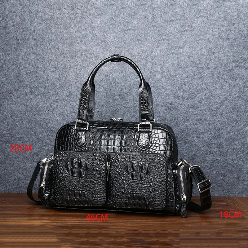 Crocodile pattern cowhide men's travel bag genuine leather handbag large capacity business travel luggage bag shoulder Tote bag