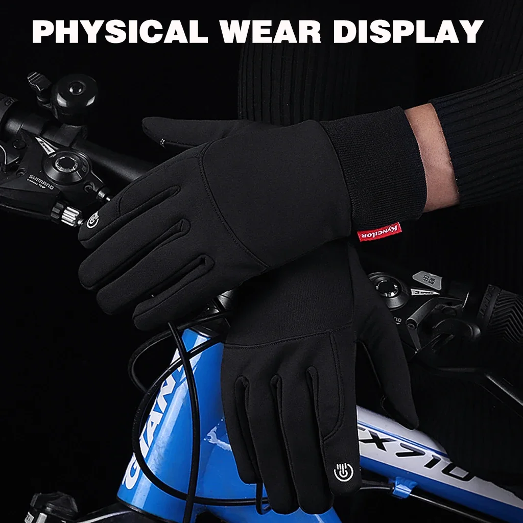 Cycling Gloves Autumn Winter Warm Men's Gloves Outdoor Cycling Sports Waterproof Touch Screen Gloves For Men Women Plush Warm Slip-Proof