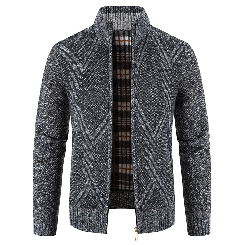 Neue Herbst Winter Männer Jacke Mantel Strick kleidung Patchwork Stand Kragen lange Ärmel warme Reiß verschluss Freizeit jacken Herren bekleidung – Detail 9