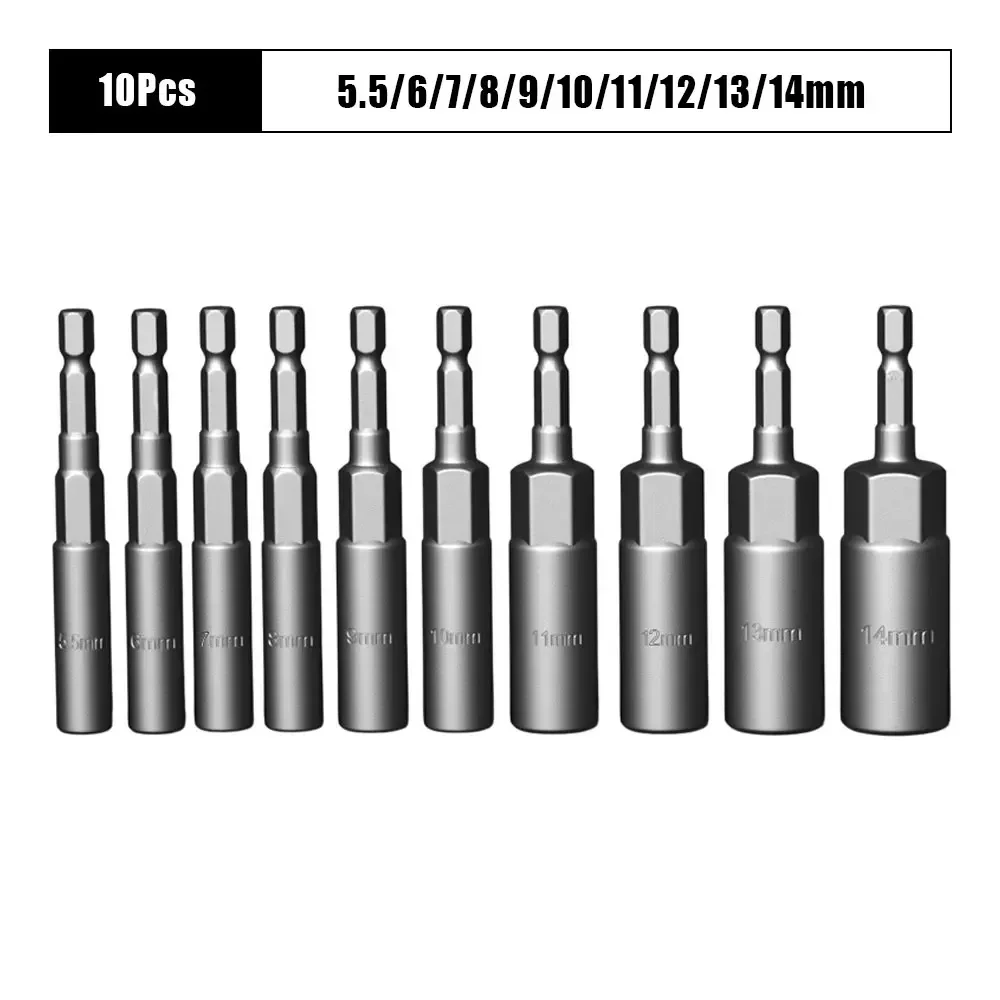 Impact Socket Adapter Set 10/15Pcs 5.5-19mm 1/4-inch Screwdriver Key Head Hand Tool