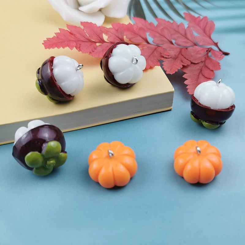 10ks 3D tykev halloween mangosteen pryskyřice okouzluje přívěsek kabošon pro náušnice klíčenka DIY dekorace šperků příslušenství