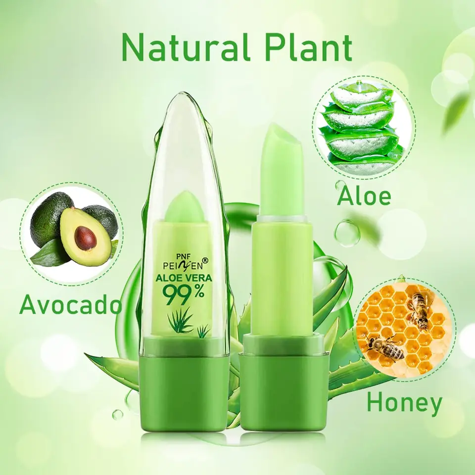 2 Stück Aloe Vera Lippenstift, langanhaltender pflegender und aufpolsternder Balsam, feuchtigkeitsspendender, farbverändernder Gel-Lipgloss, Make-up_voghion.com